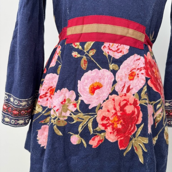 Anthropologie Sparrow Navy Knit Cardigan with Red and Cream Folk Trim Size S - Picture 5 of 11